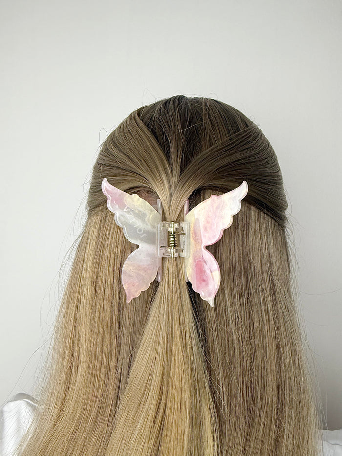 Schmetterlings Haarklammer | Weiß/ Rosa Perlmutt