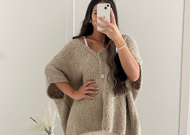 Kuschelige Kurzarm Strickjacke -oversize | Braun
