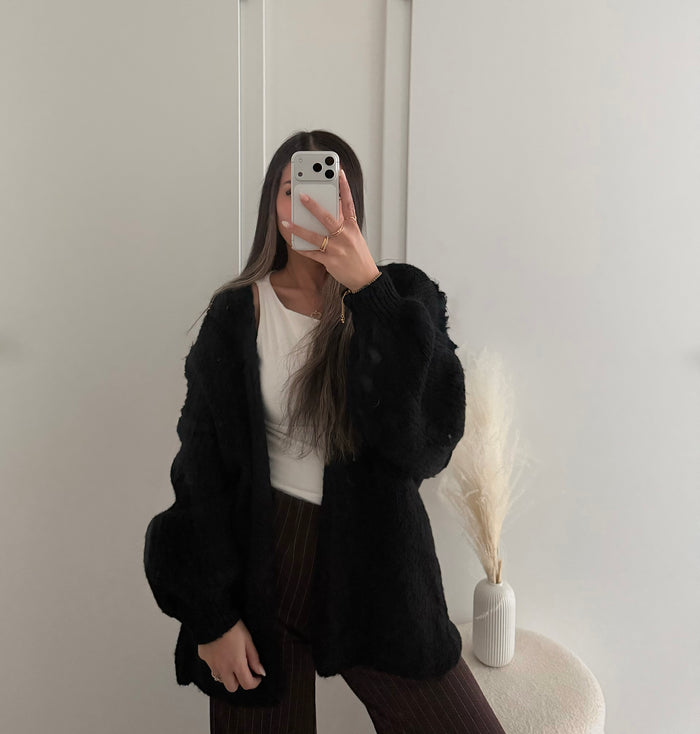 Offener Strick Cardigan - Schwarz