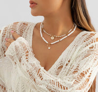 Perlenketten Set mit Coin und Herz Anhänger im Boho Stil