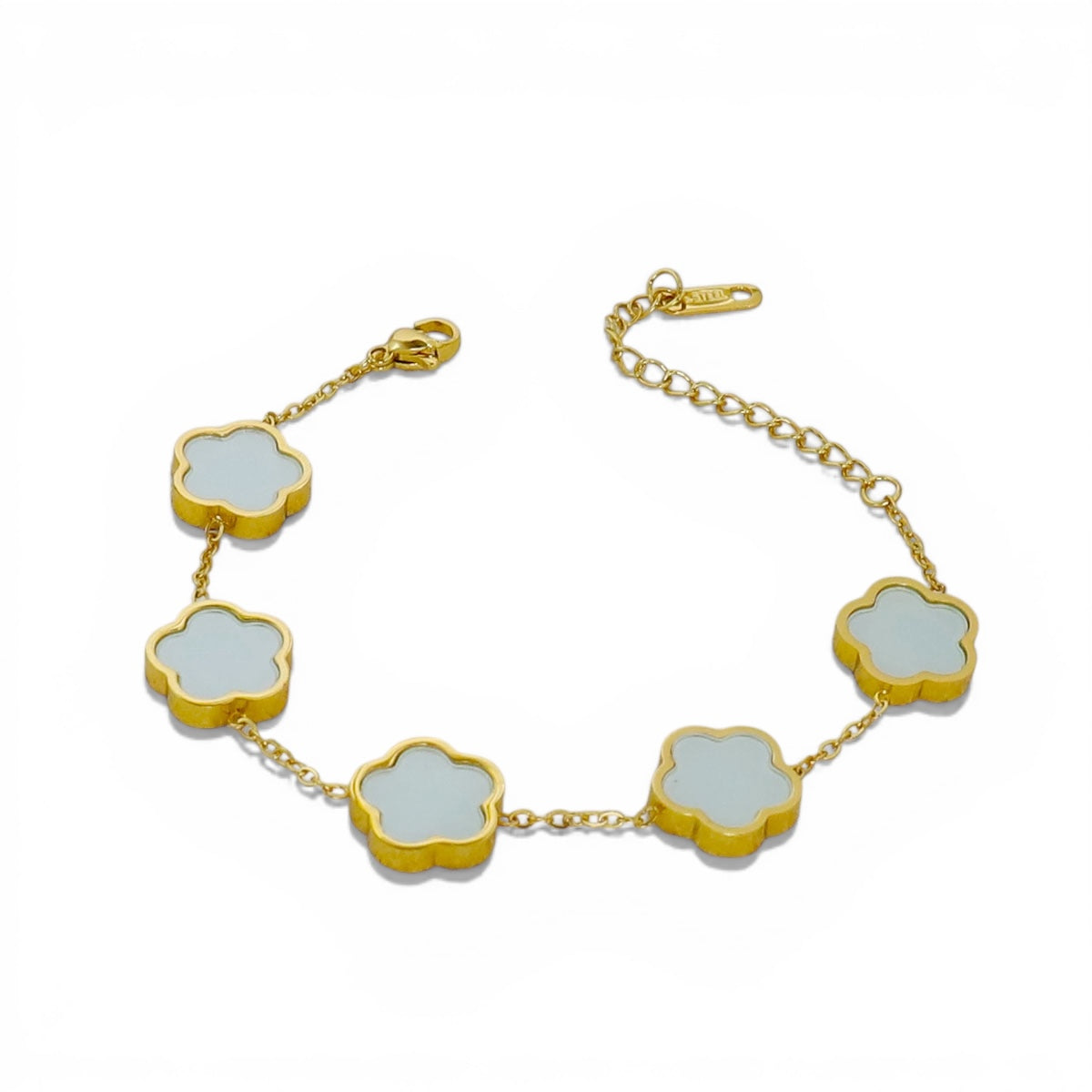 Blumen Armband blau Gold – Edelstahl