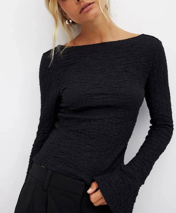 Strukturiertes Stretch-Top | Schwarz