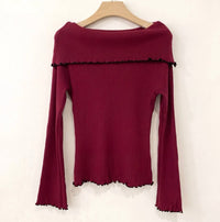 Rippstrick Off-Shoulder Pullover mit Volant | verschiedene Farben
