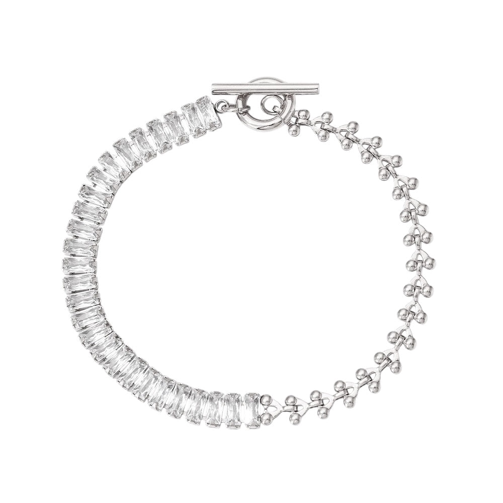 Armband | mit Steinchen und Gliederdesign / Silber