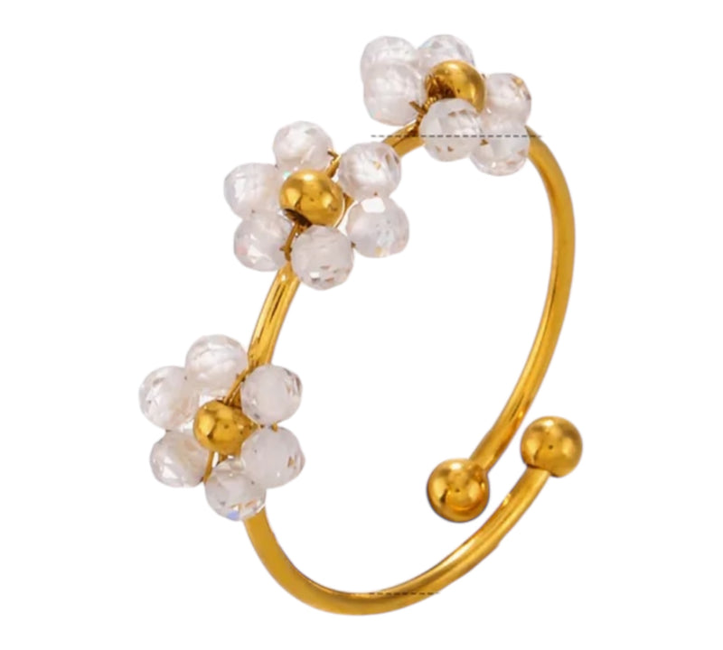 Verstellbarer Ring | Weiße Blumen