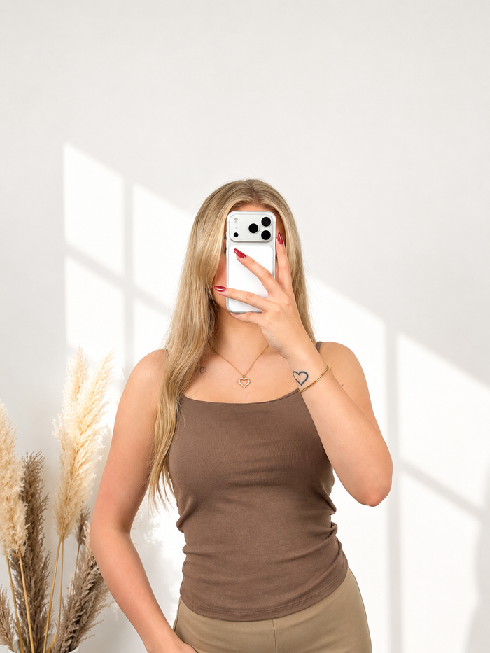 Basic Stretch Spaghettiträger Top  | Braun