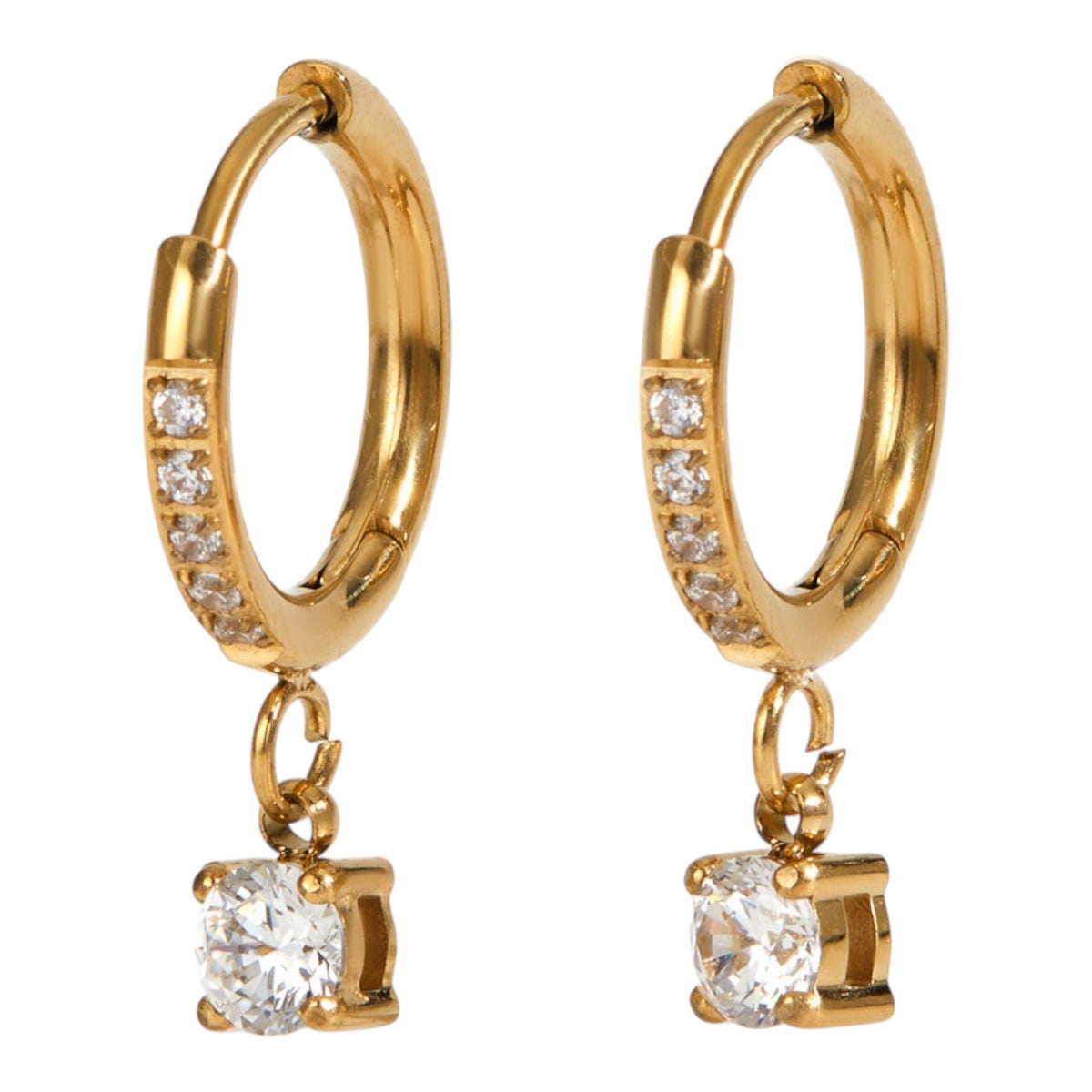 Creolen Ohrringe Gold mit Zirkonia Anhänger | Gold