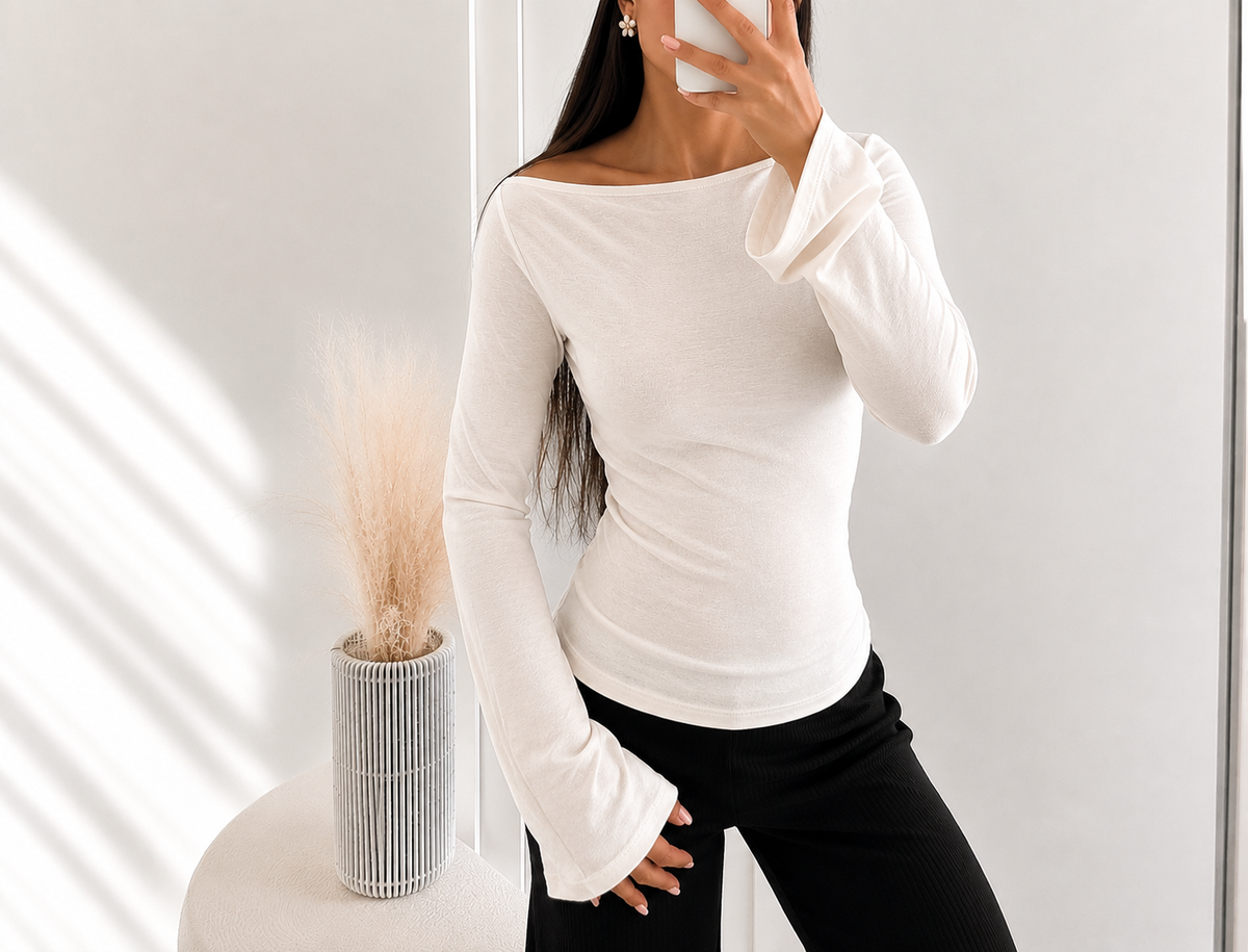Basic Stretch  – Langarmshirt mit U-Boot Ausschnitt | Verschiedene Farben