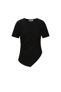 Asymmetrisches Shirt – Figurbetontes Basic Oberteil - Schwarz