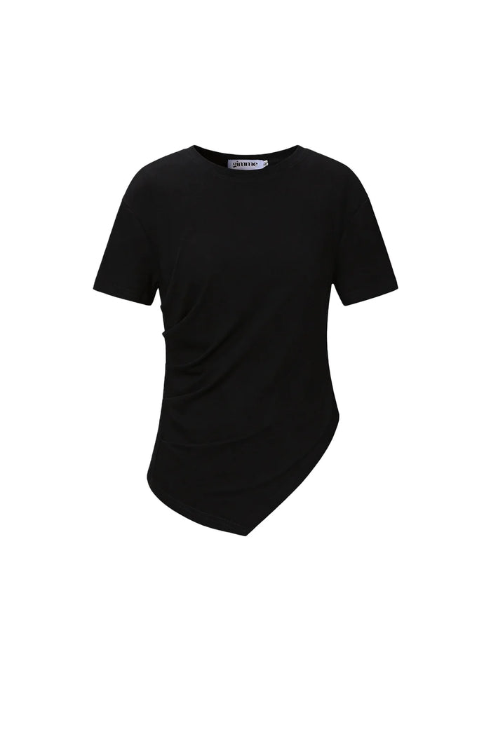 Asymmetrisches Shirt – Figurbetontes Basic Oberteil - Schwarz