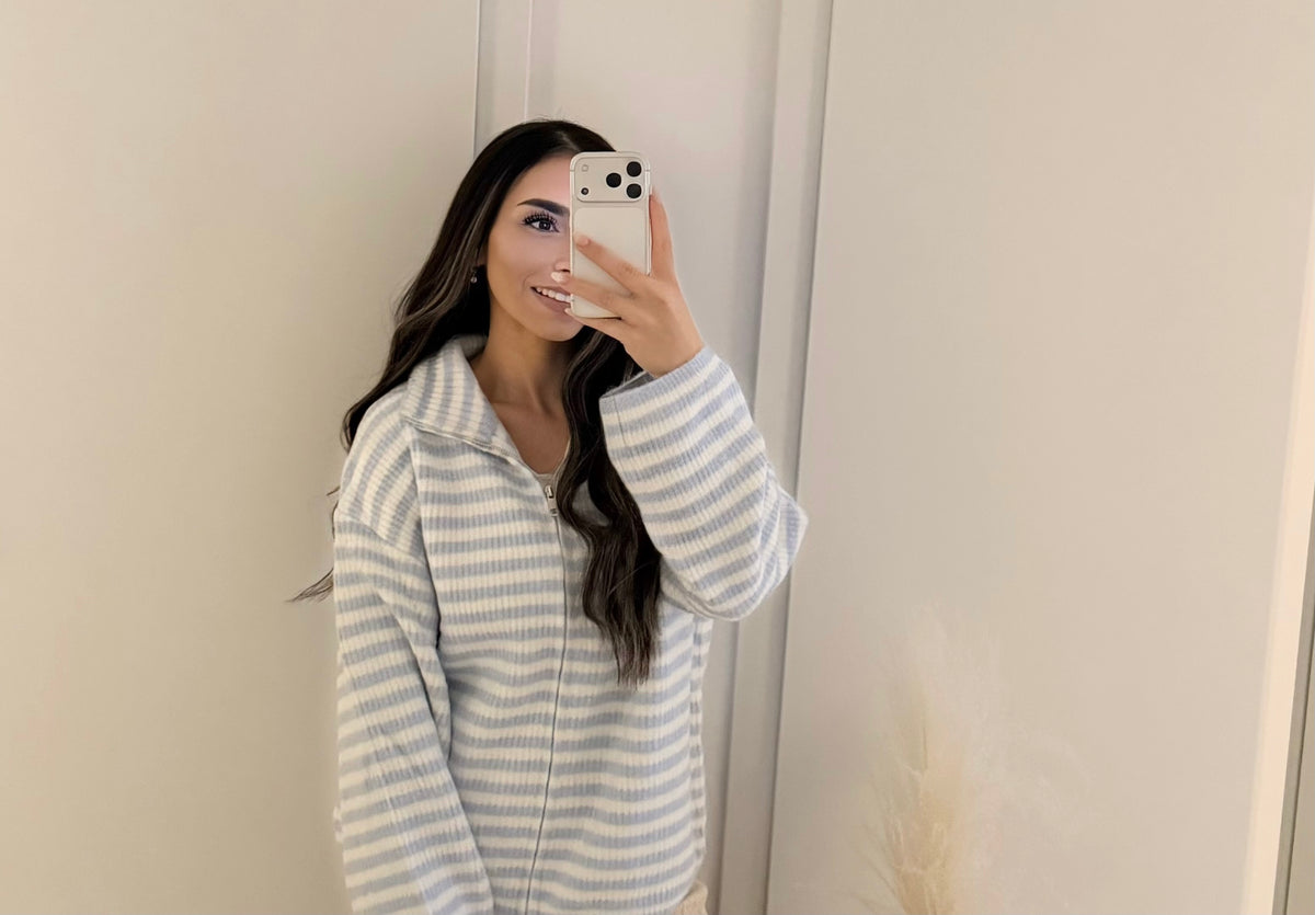 Cloud Stripe Zipper - Blau