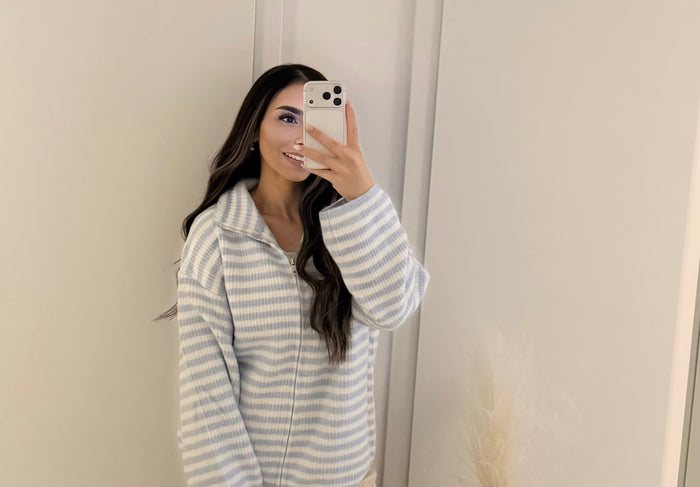 Cloud Stripe Zipper - Blau