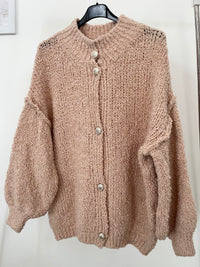 Kuschelige Oversize Strickjacke mit Knöpfen | Rosa (lang)