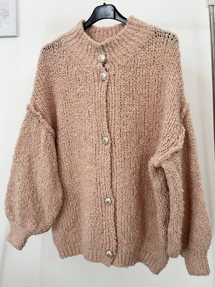 Kuschelige Oversize Strickjacke mit Knöpfen | Rosa (lang)