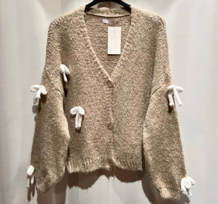 Strickjacke mit Schleifendetails | Beige