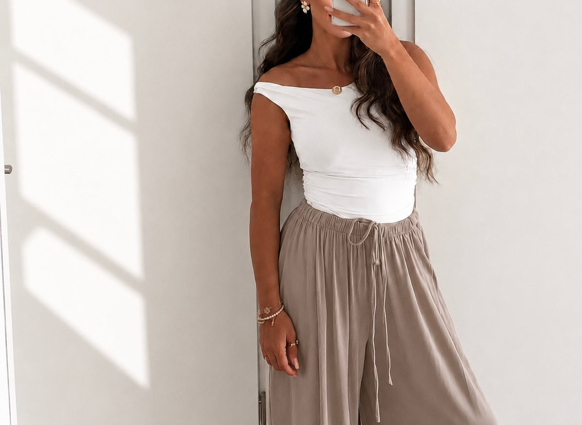Luftige Hose aus Viskose - Taupe