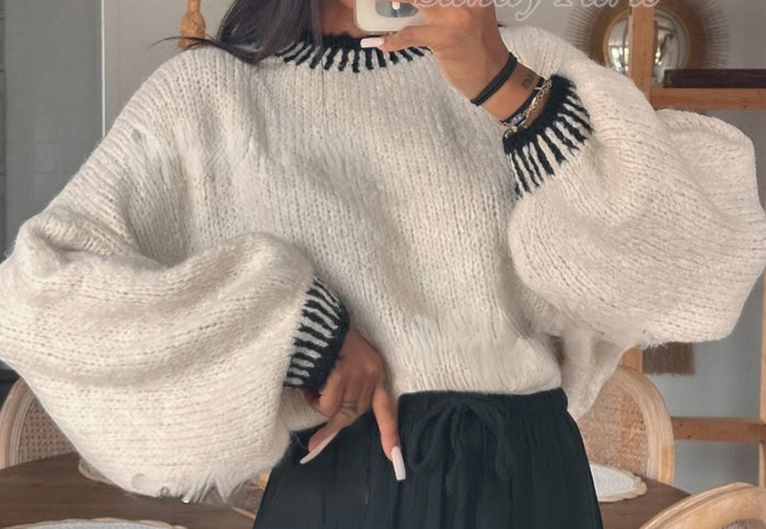 Kuscheliger Mohair-Woll-Pullover – Ballonärmel | Creme