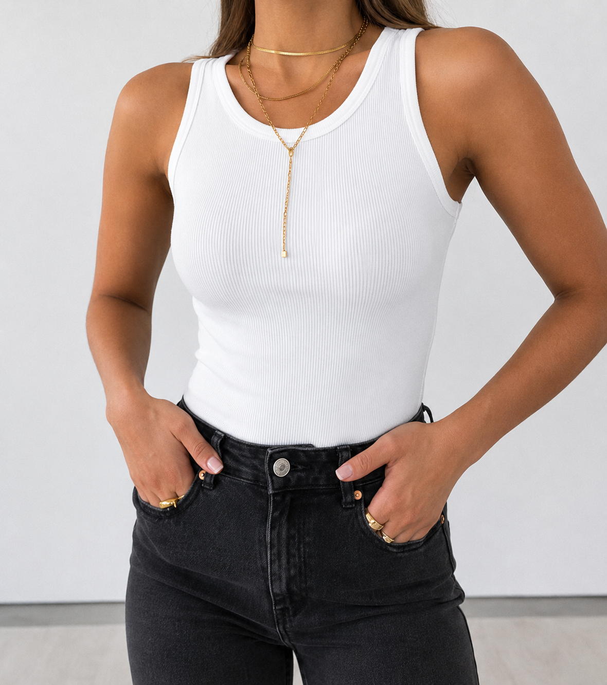Basic Tanktop aus Baumwolle – Geripptes Top mit Stretch | Weiß