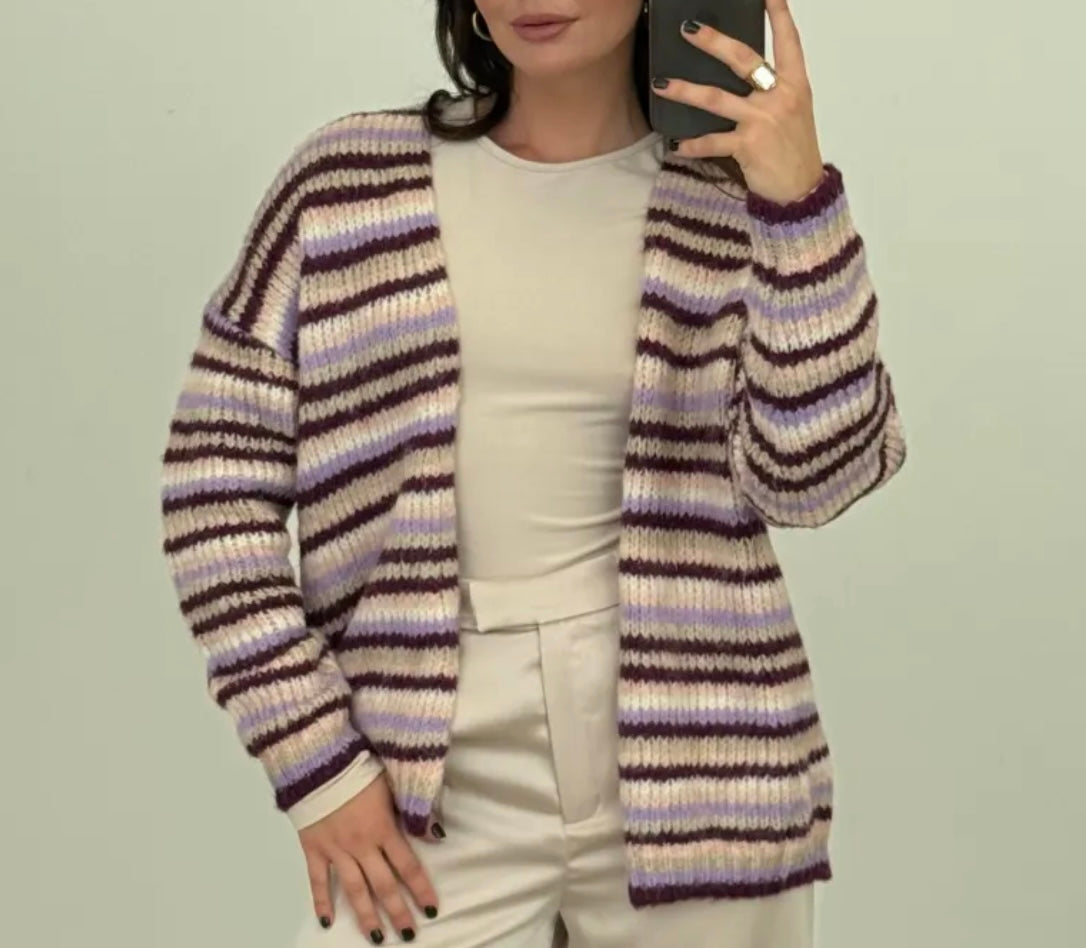 Vorbestellung | Gestreifter Strickcardigan | Lila