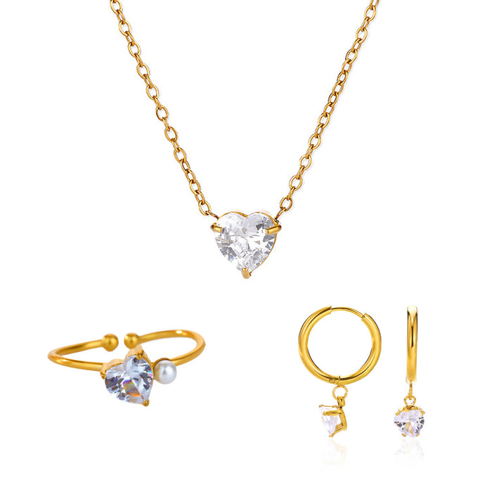 Herz Schmuckset Gold – Kette, Ring & Ohrringe | Zirkonia & Edelstahl