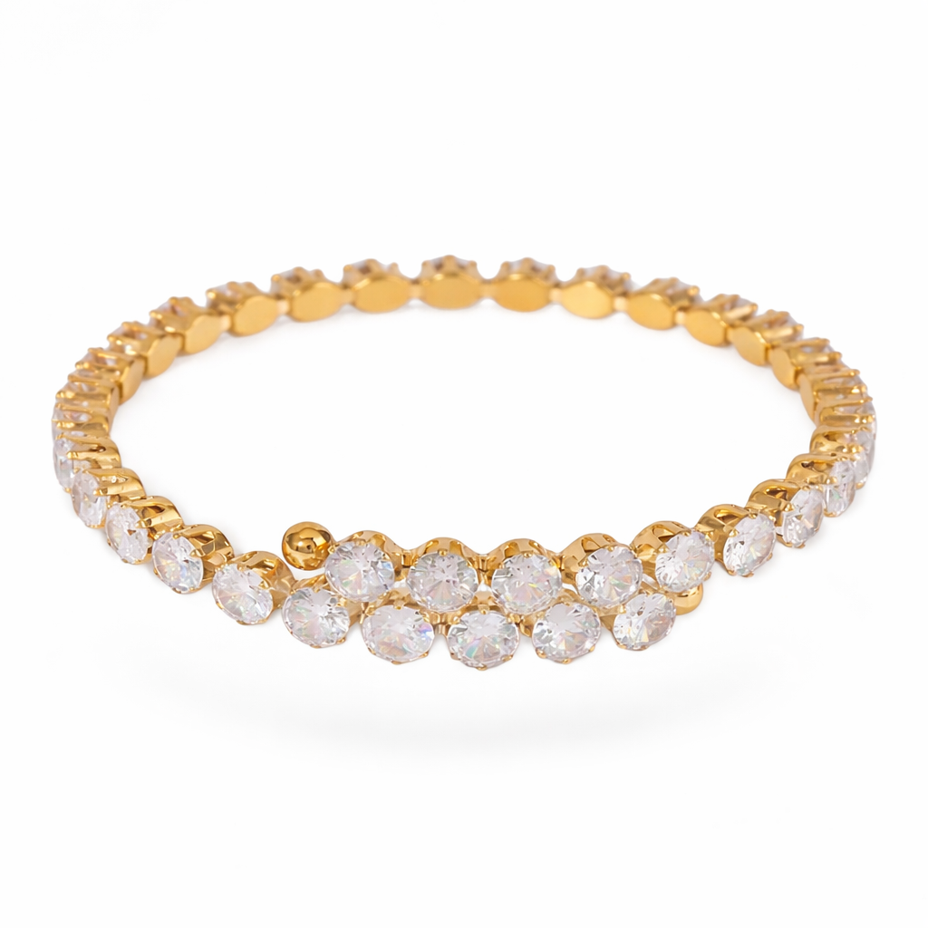Zirkonia Tennisarmband Gold – Edelstahl, Verstellbar