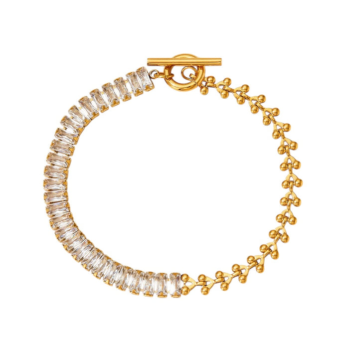 Armband | mit Steinchen und Gliederdesign / Gold