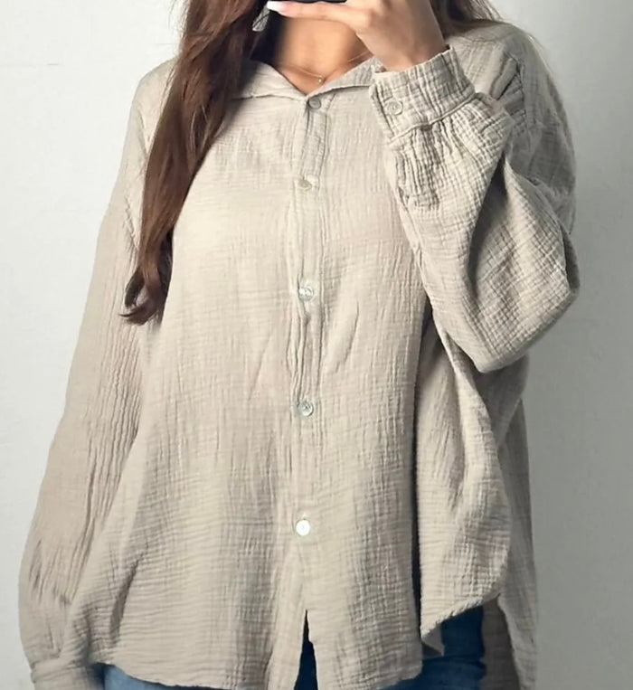 Oversize Musselin Bluse | Beige