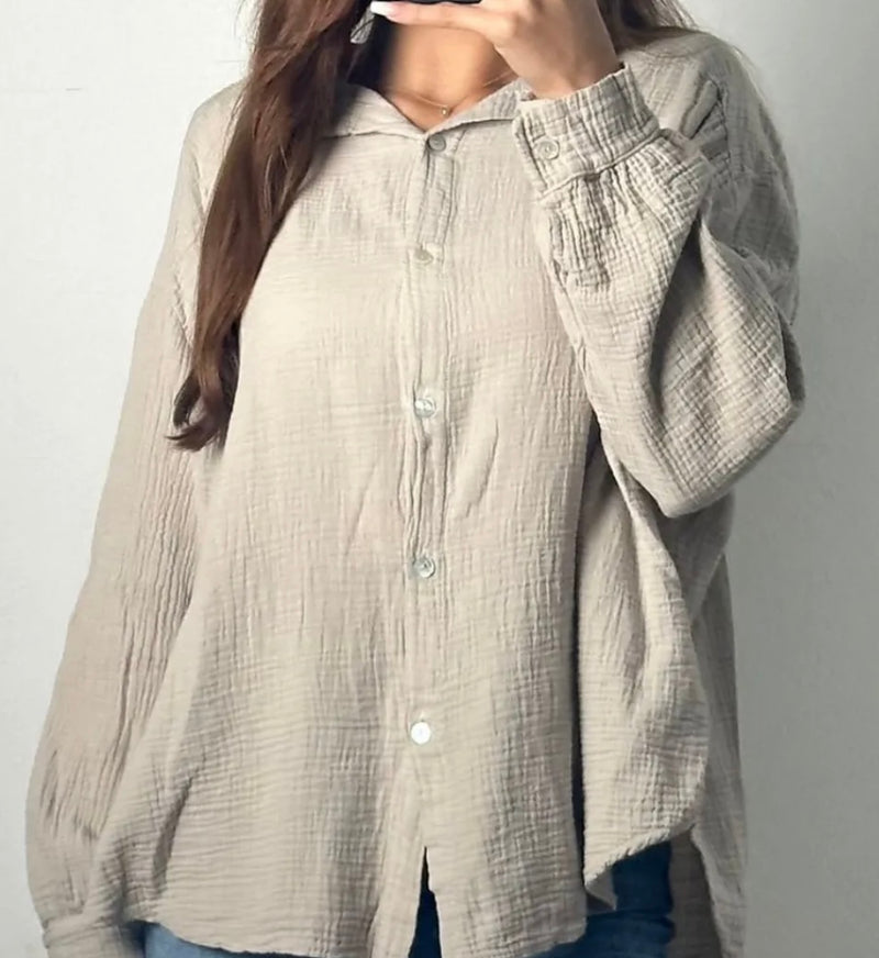 Oversize Musselin Bluse | Beige