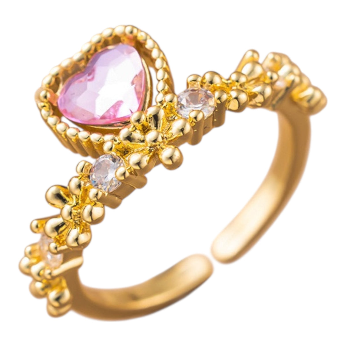 Verstellbarer Ring - Herz mit rosa Zirkonia