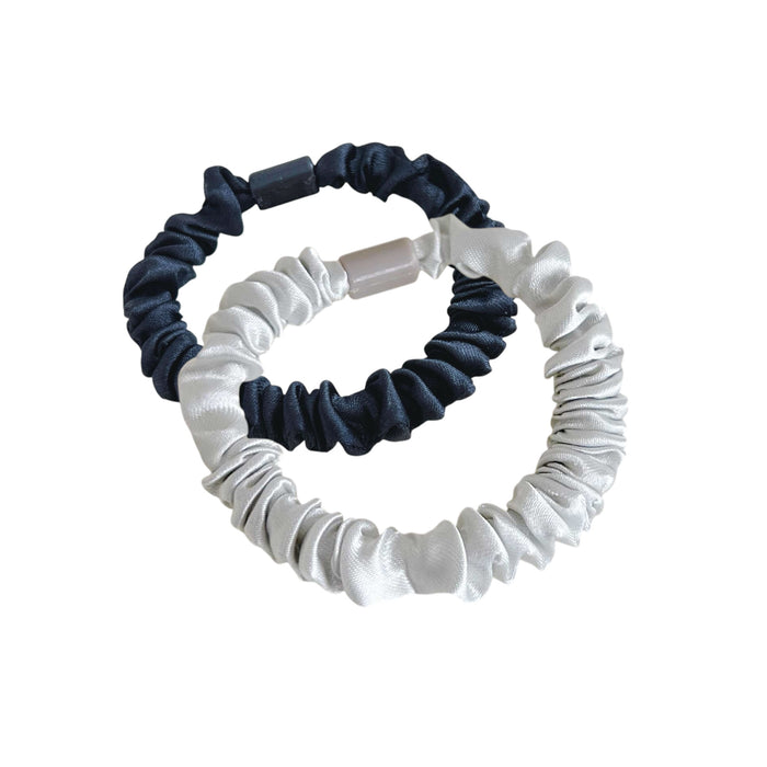 2er Satin Scrunchies | Schwarz/ Hellgrau