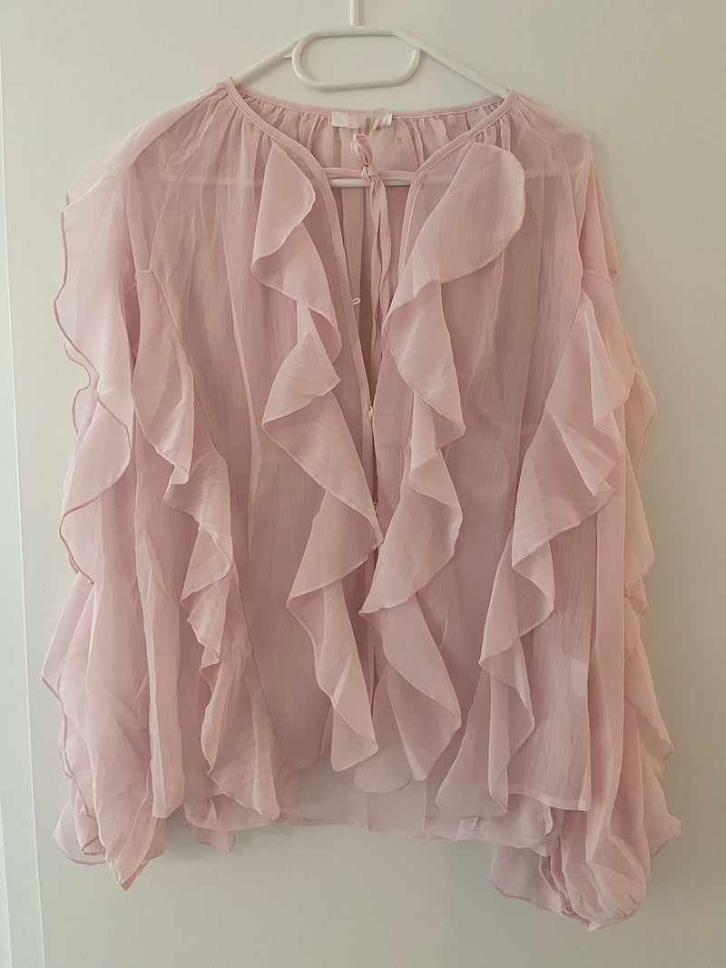 Volantbluse mit Rüschen | Rosa