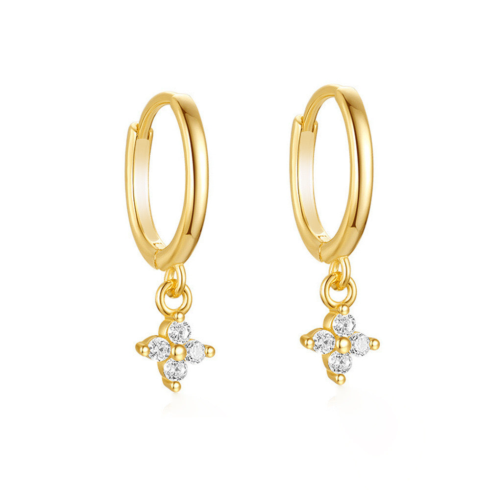 Blumen Creolen Gold – Zirkonia, Edelstahl | Weiß