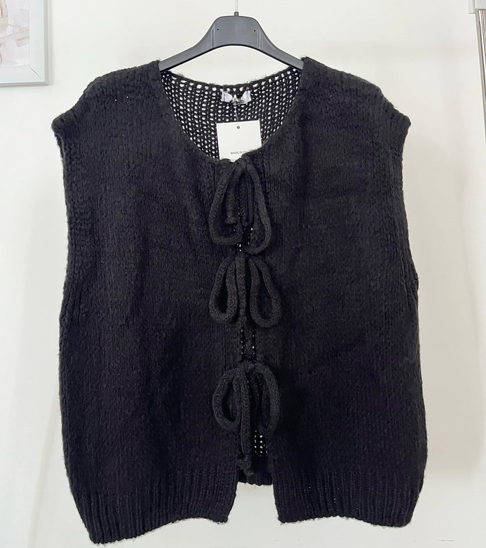 Strickweste mit Schleifen | Schwarz