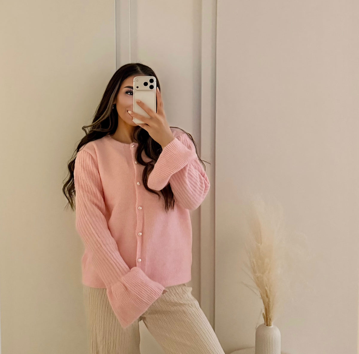Soft Button Knit Cardigan - Rosa