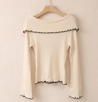 Rippstrick Off-Shoulder Pullover mit Volant | verschiedene Farben