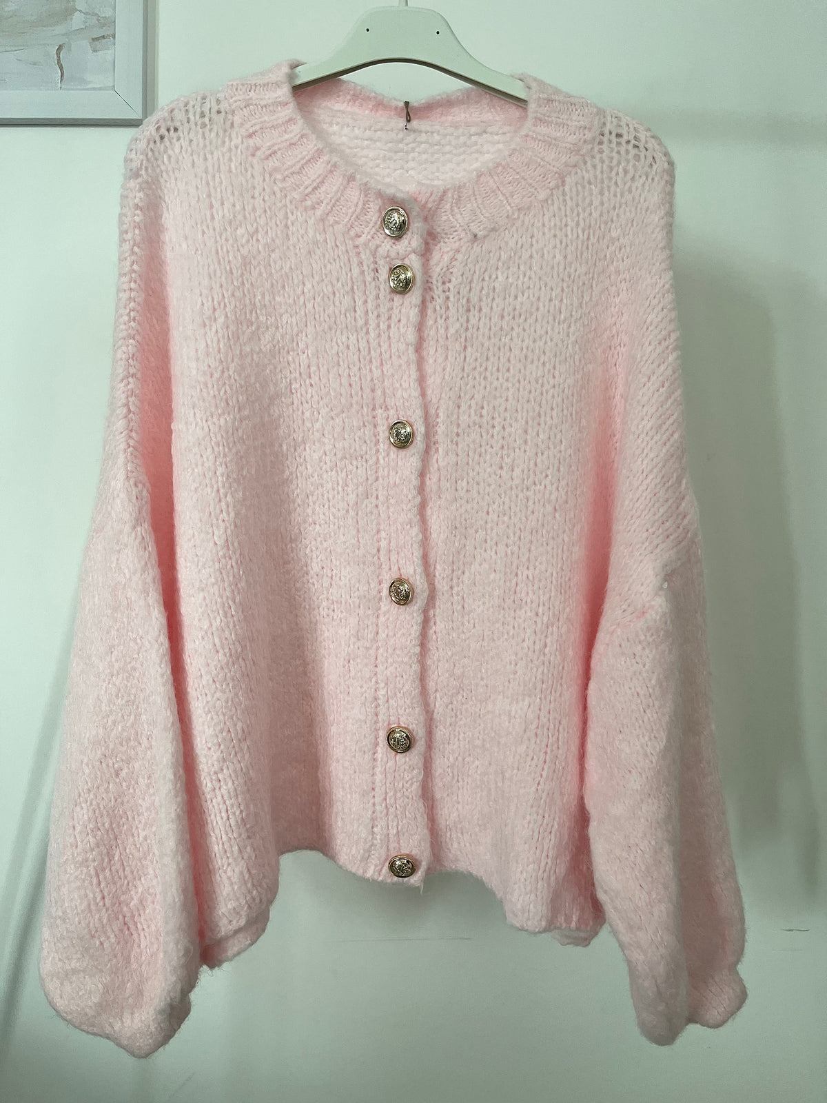 Kurze Oversize Strickjacke mit Knöpfen | Rosa