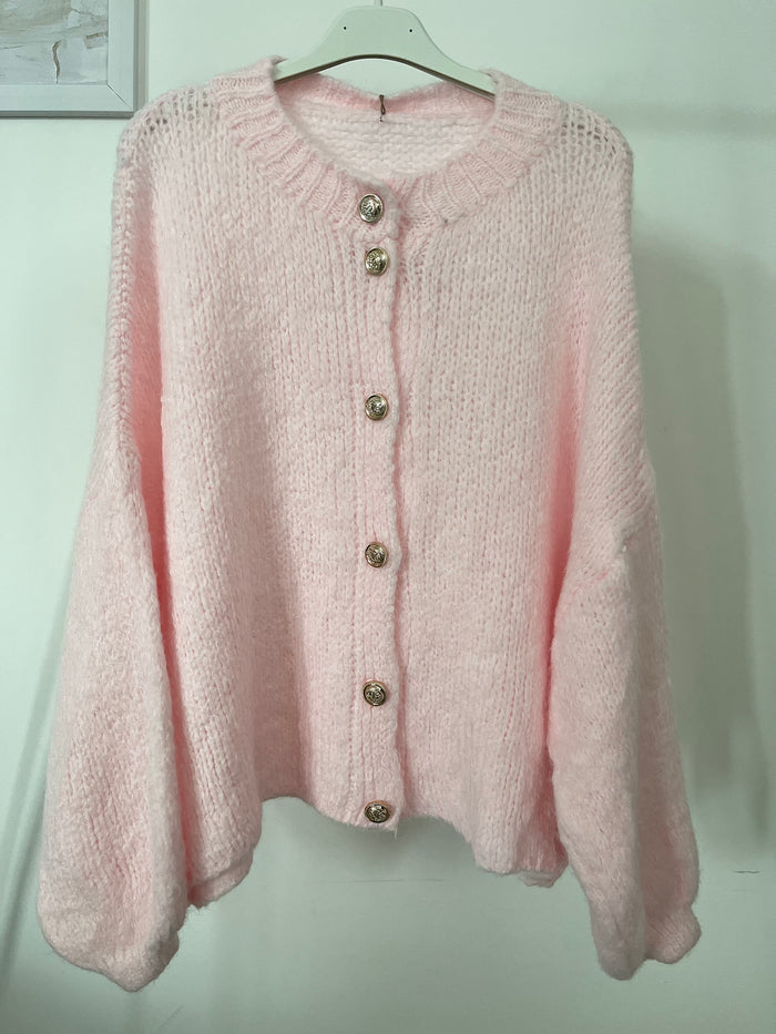 Kurze Oversize Strickjacke mit Knöpfen | Rosa