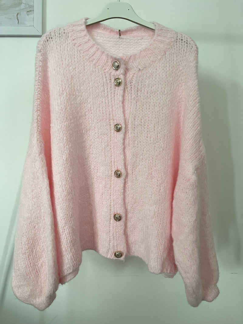 Kurze Oversize Strickjacke mit Knöpfen | Rosa