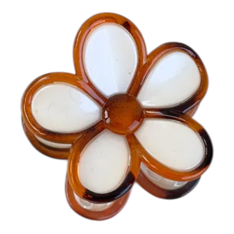 Blumen Haarclip Mini | Weiß/ Braun