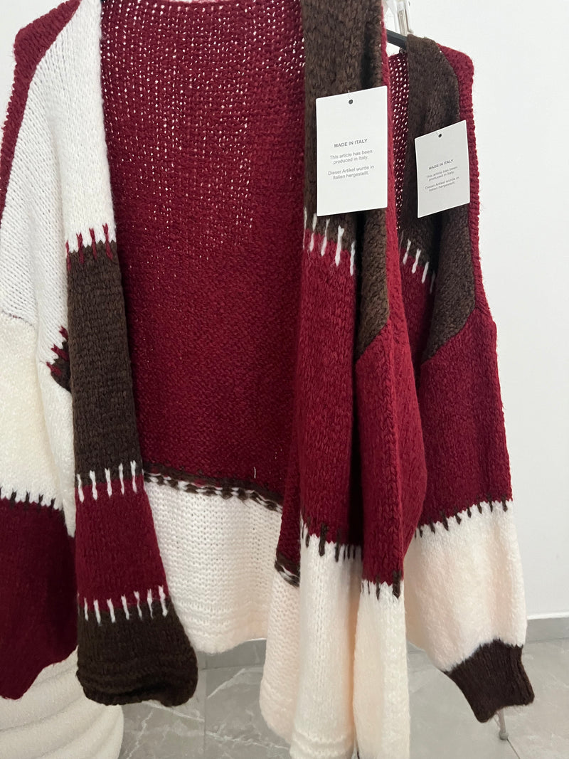 Strickjacke im Colorblock-Stil – Burgundy