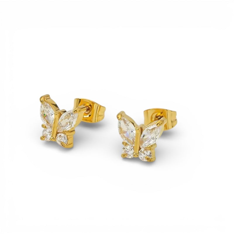 Vergoldete Titan Ohrstecker Schmetterling mit Zirkonia  | Gold