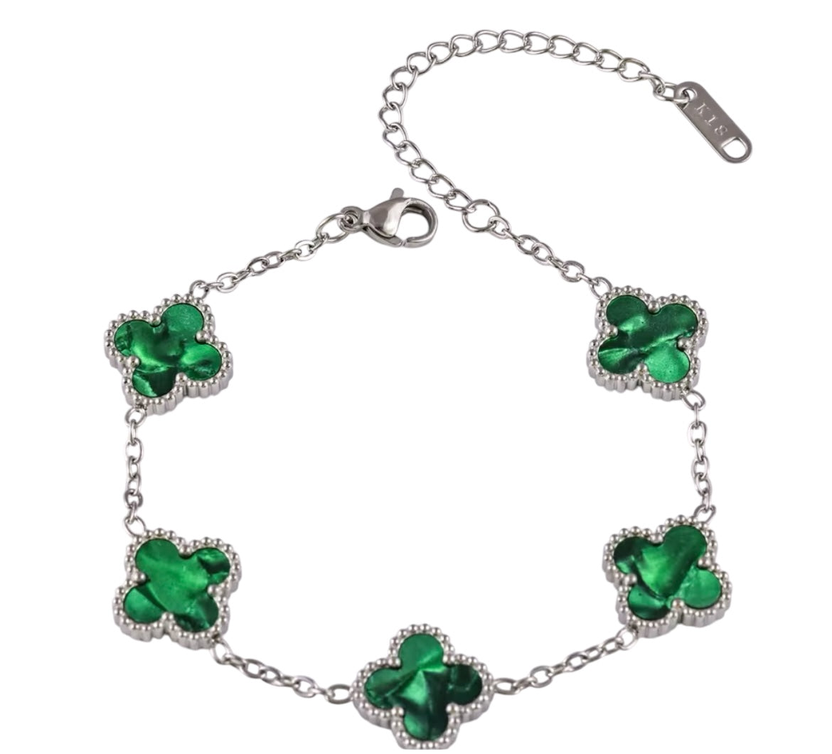 Green Clover Armband - Silber