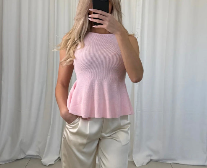 Vorbestellung | Rippstrick Peplum Oberteil - Rosa