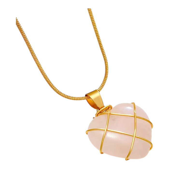 Halskette mit Herz-Anhänger und Edelstein-Optik | Rosa