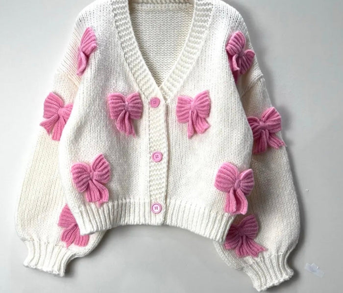 Strickjacke mit großen Schleifen | Rosa