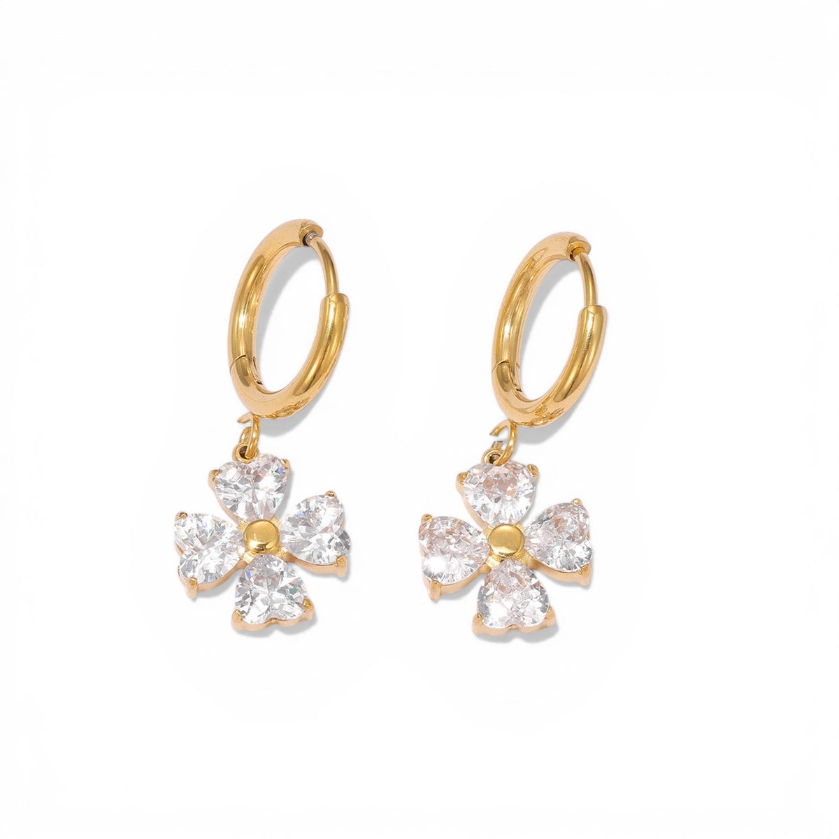 Creolen Edelstahl Gold mit Blumenanhänger – Gold