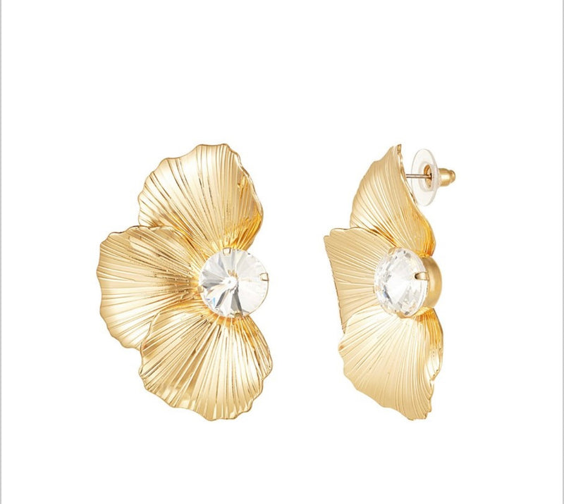 Blumen-Ohrringe gold mit Stein