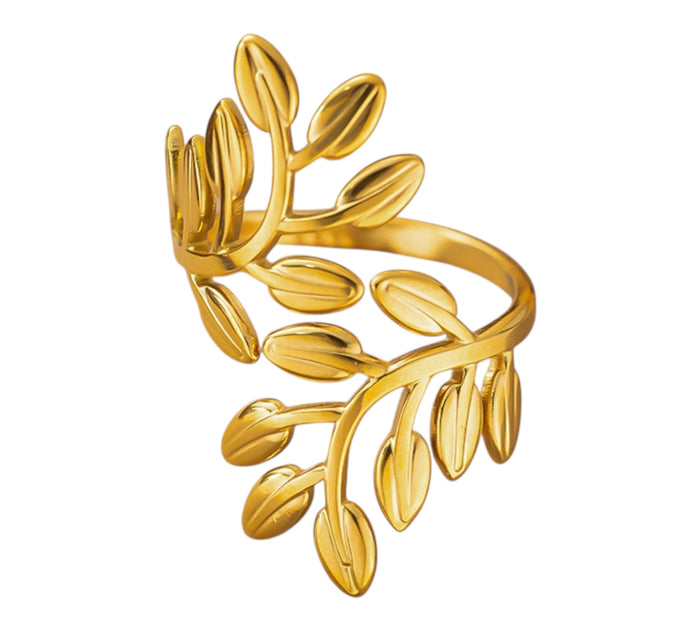 Verstellbarer Ring - Blattdesign | Gold