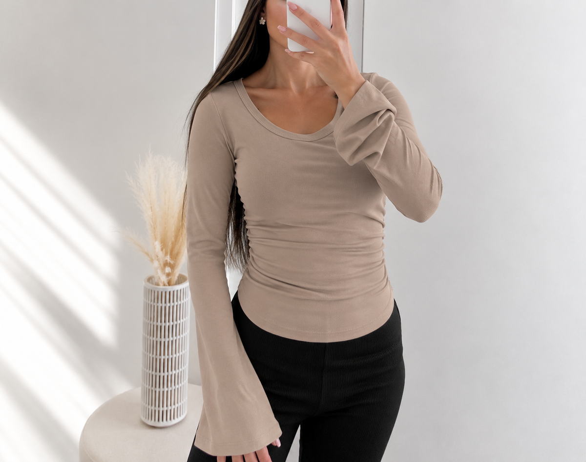 Basic Stretch  – Langarmshirt mit  Rundhalsausschnitt | Taupe