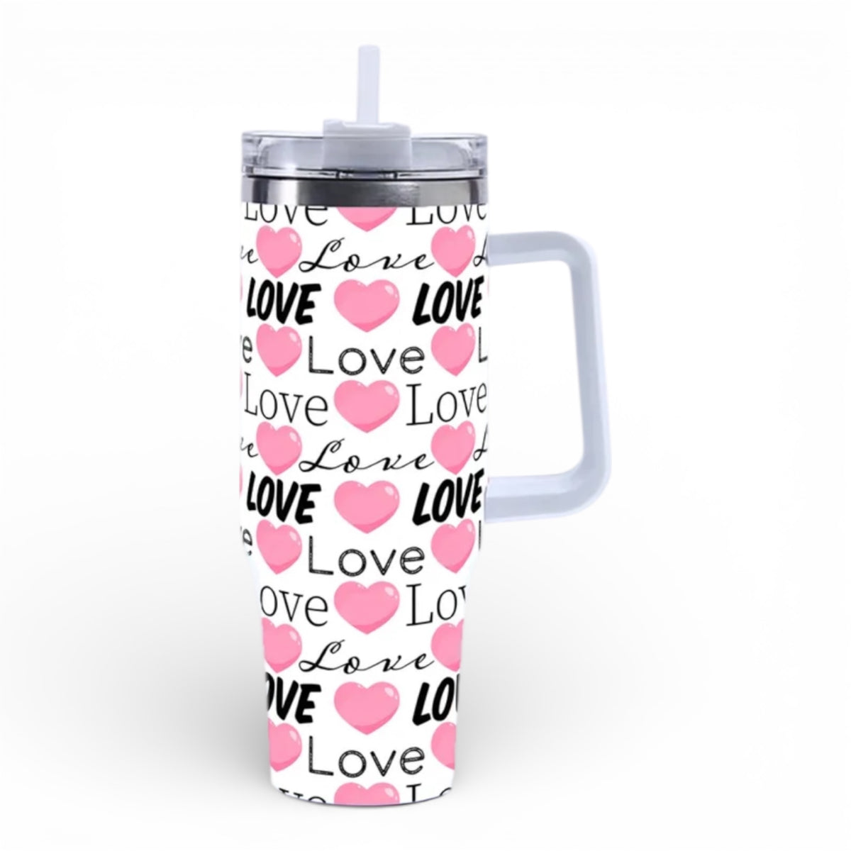 Thermobecher „Love“ aus Edelstahl – Isolierbecher mit Griff & Deckel